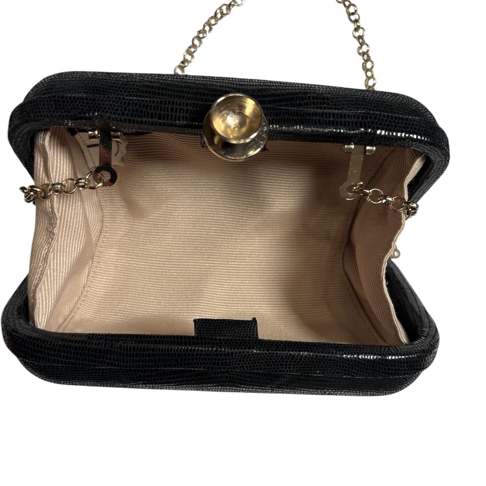 Ann Taylor Black Textured Clutch with gold Chain Strap - Picture 7 of 10